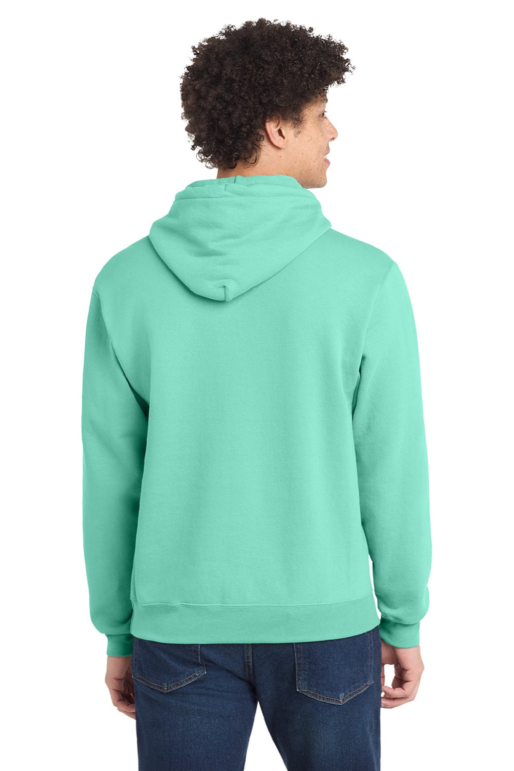 Port & Company PC78H/PC78HT Mens Core Pill Resistant Fleece Hooded Sweatshirt Hoodie w/ Pouch Pocket True Celadon Blue Model Back