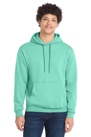 Port & Company PC78H/PC78HT Mens Core Pill Resistant Fleece Hooded Sweatshirt Hoodie w/ Pouch Pocket True Celadon Blue Model Front