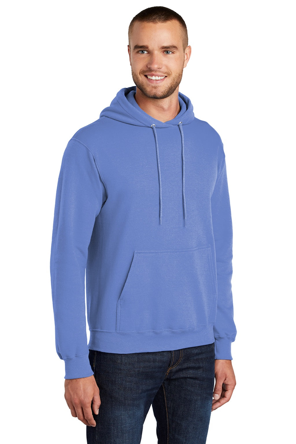 Port & Company PC78H/PC78HT Mens Core Pill Resistant Fleece Hooded Sweatshirt Hoodie w/ Pouch Pocket Carolina Blue Model 3q