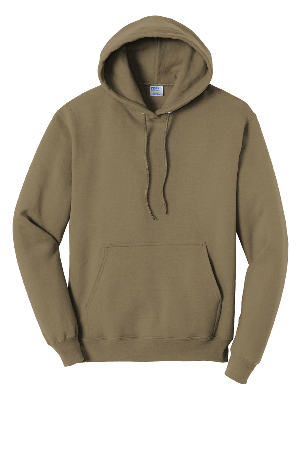 Port & Company PC78H/PC78HT Mens Core Pill Resistant Fleece Hooded Sweatshirt Hoodie w/ Pouch Pocket Coyote Brown Flat Front