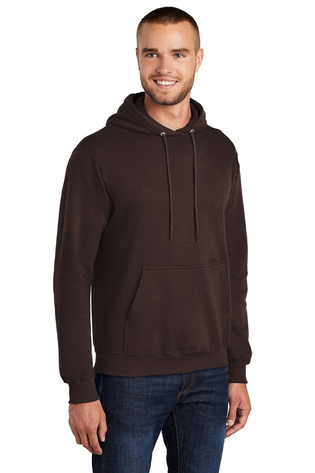 Port & Company PC78H/PC78HT Mens Core Pill Resistant Fleece Hooded Sweatshirt Hoodie w/ Pouch Pocket Dark Chocolate Brown Model 3q