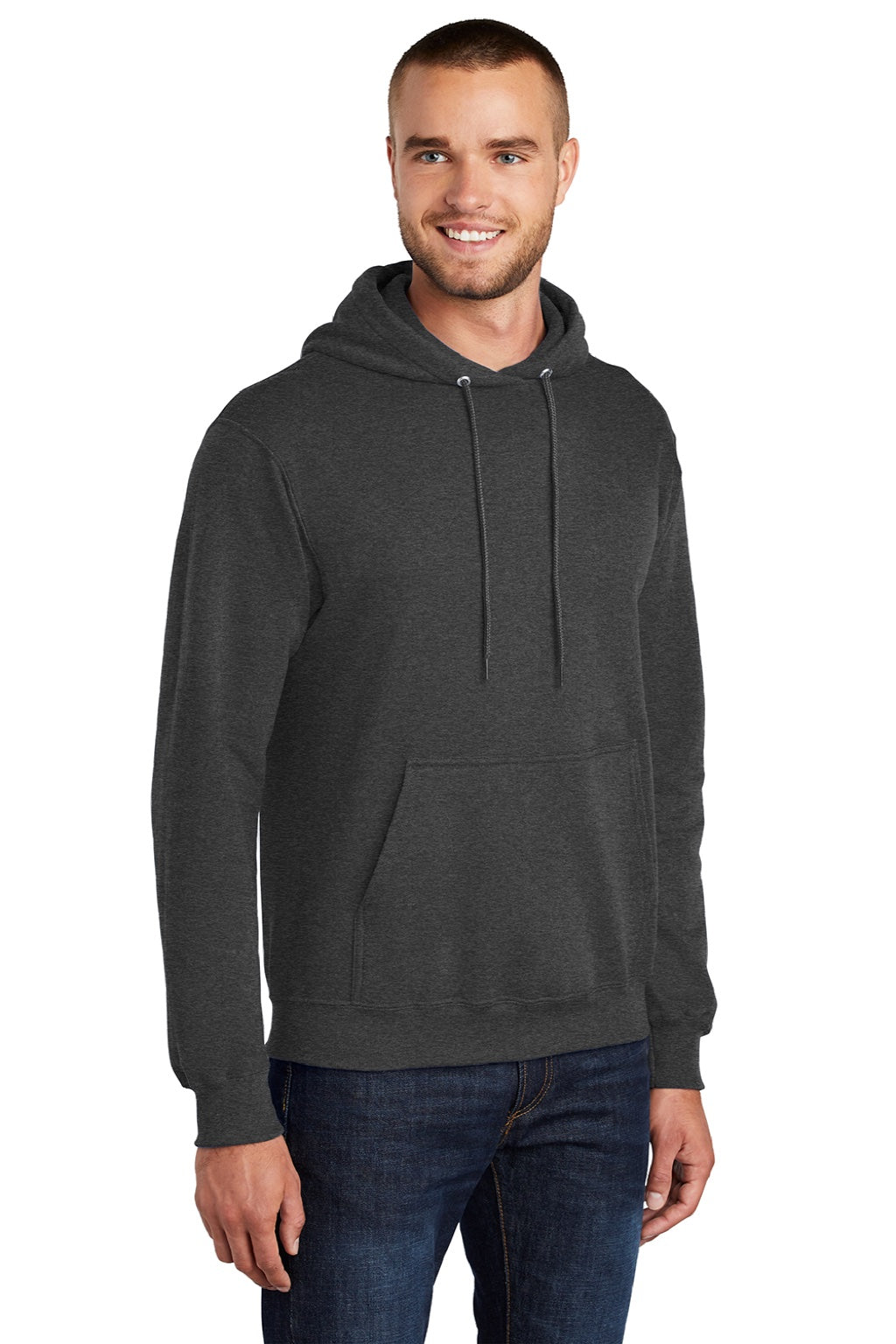 Port & Company PC78H/PC78HT Mens Core Pill Resistant Fleece Hooded Sweatshirt Hoodie w/ Pouch Pocket Heather Dark Grey Model 3q