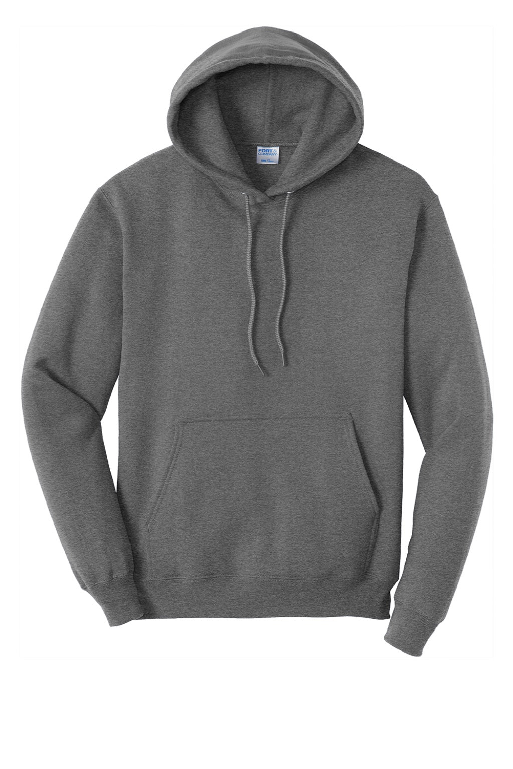 Port & Company PC78H/PC78HT Mens Core Pill Resistant Fleece Hooded Sweatshirt Hoodie w/ Pouch Pocket Heather Graphite Grey Flat Front