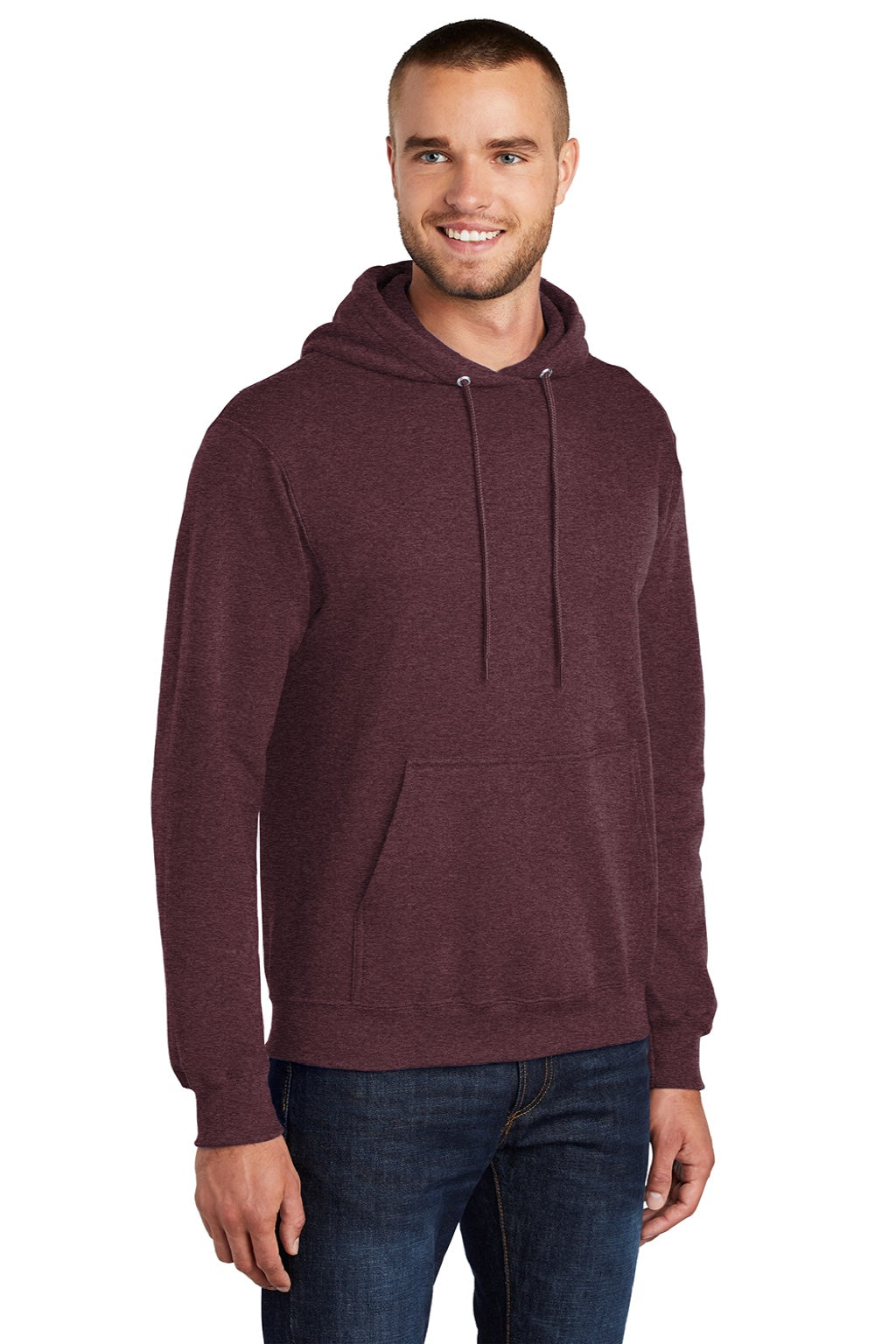 Port & Company PC78H/PC78HT Mens Core Pill Resistant Fleece Hooded Sweatshirt Hoodie w/ Pouch Pocket Heather Athletic Maroon Model 3q