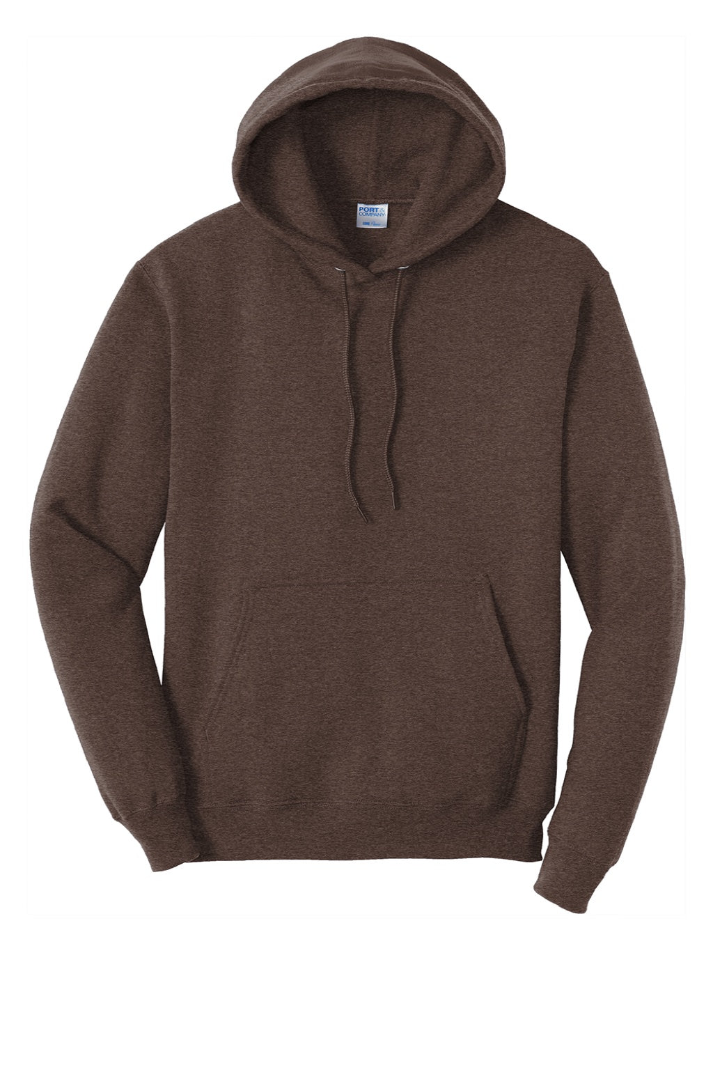 Port & Company PC78H/PC78HT Mens Core Pill Resistant Fleece Hooded Sweatshirt Hoodie w/ Pouch Pocket Heather Dark Chocolate Brown Flat Front