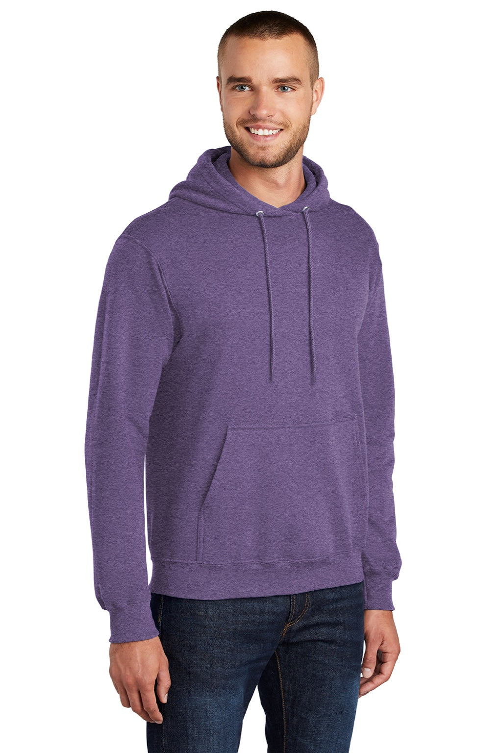Port & Company PC78H/PC78HT Mens Core Pill Resistant Fleece Hooded Sweatshirt Hoodie w/ Pouch Pocket Heather Purple Model 3q