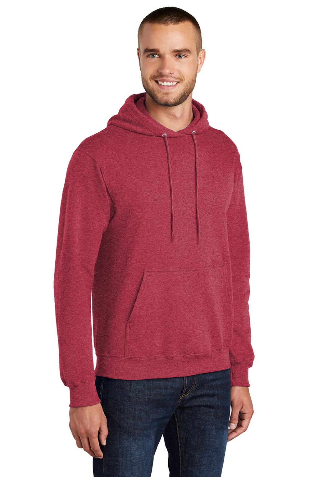 Port & Company PC78H/PC78HT Mens Core Pill Resistant Fleece Hooded Sweatshirt Hoodie w/ Pouch Pocket Heather Red Model 3q
