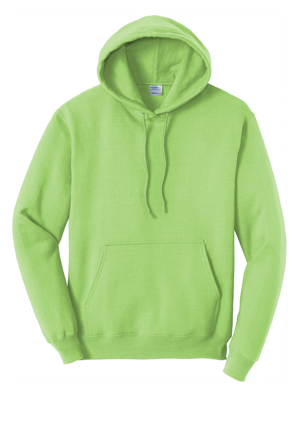 Port & Company PC78H/PC78HT Mens Core Pill Resistant Fleece Hooded Sweatshirt Hoodie w/ Pouch Pocket Lime Green Flat Front