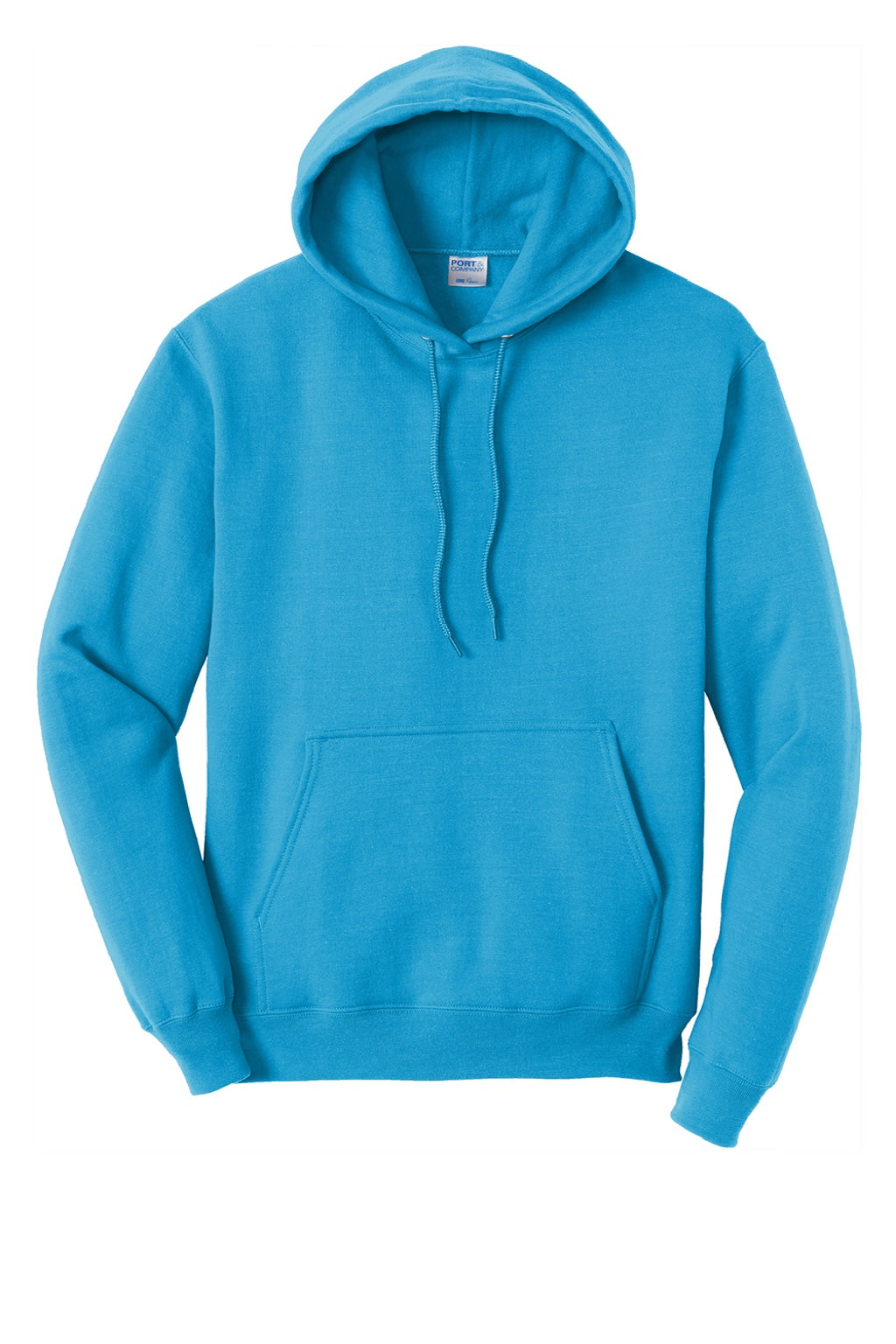 Port & Company PC78H/PC78HT Mens Core Pill Resistant Fleece Hooded Sweatshirt Hoodie w/ Pouch Pocket Neon Blue Flat Front