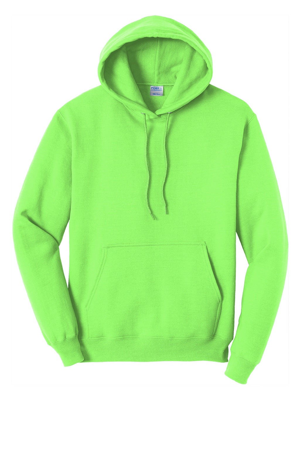Port & Company PC78H/PC78HT Mens Core Pill Resistant Fleece Hooded Sweatshirt Hoodie w/ Pouch Pocket Neon Green Flat Front