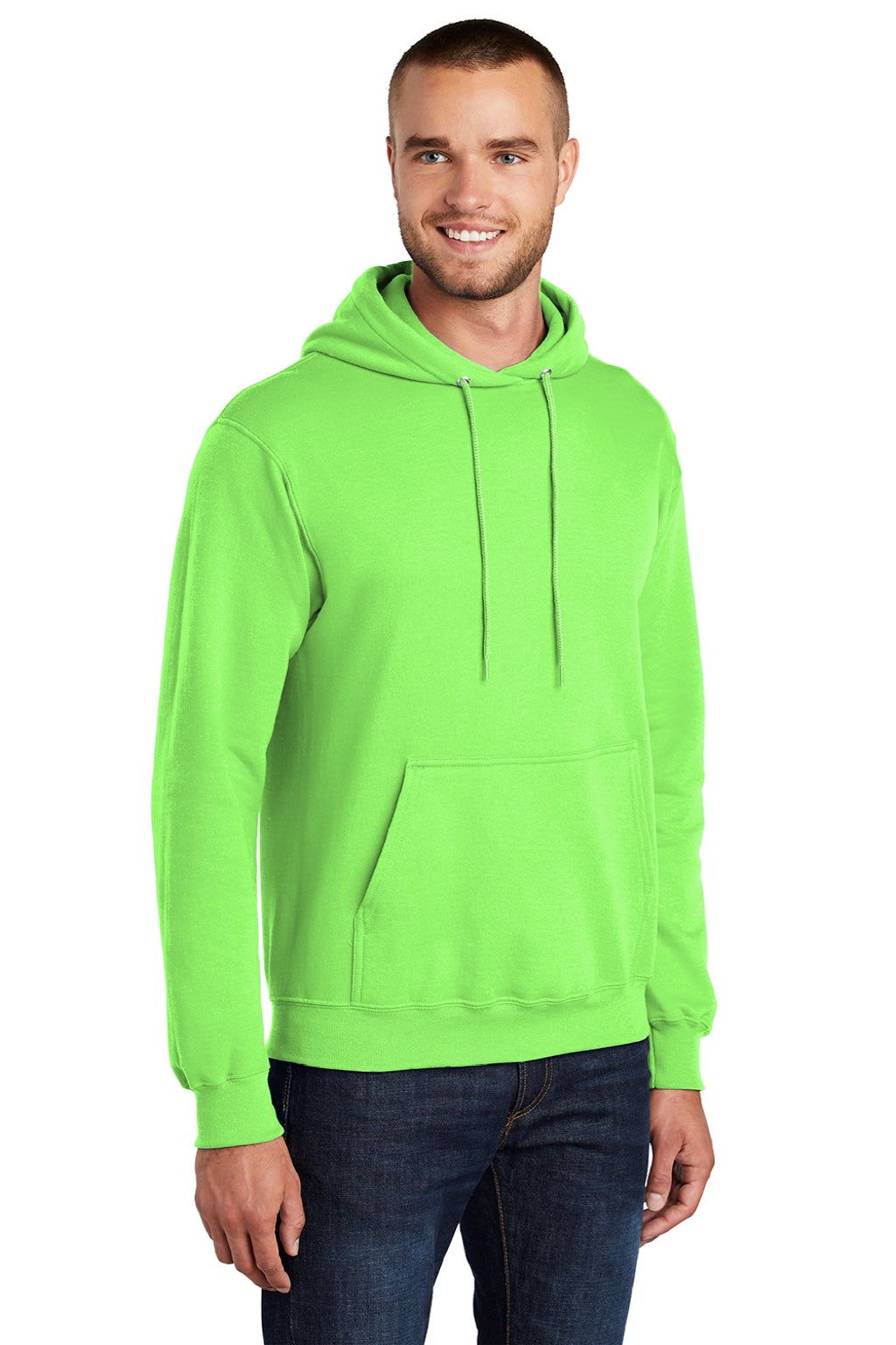 Port & Company PC78H/PC78HT Mens Core Pill Resistant Fleece Hooded Sweatshirt Hoodie w/ Pouch Pocket Neon Green Model 3q