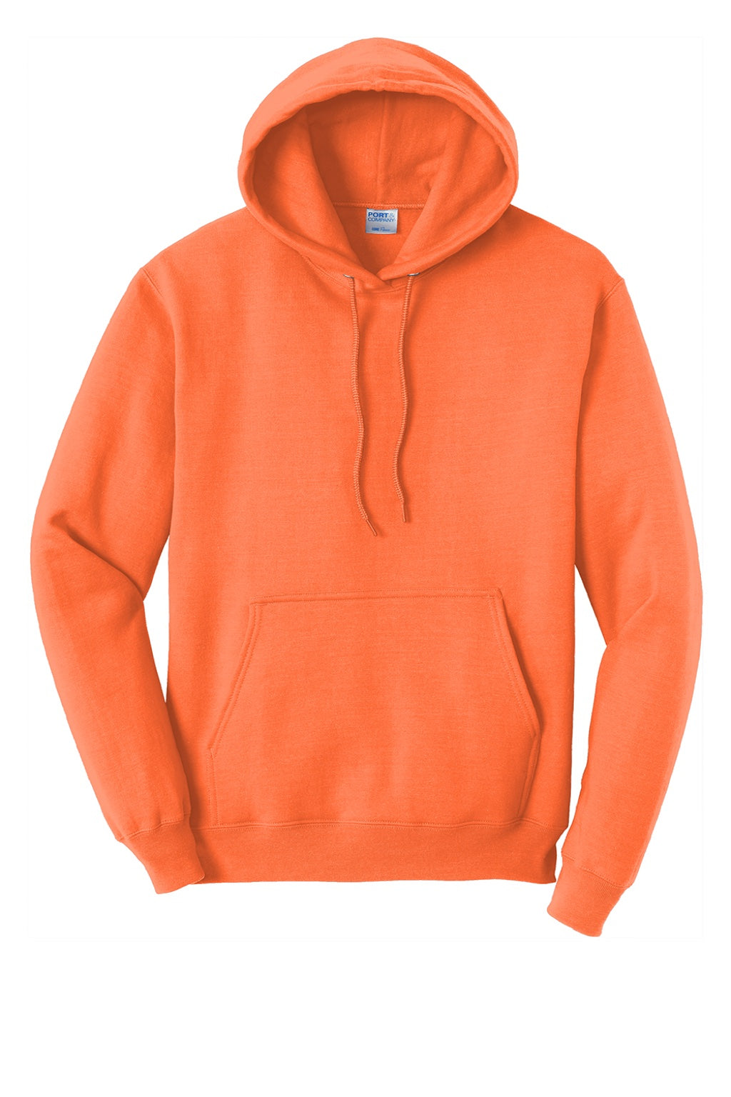 Port & Company PC78H/PC78HT Mens Core Pill Resistant Fleece Hooded Sweatshirt Hoodie w/ Pouch Pocket Neon Orange Flat Front