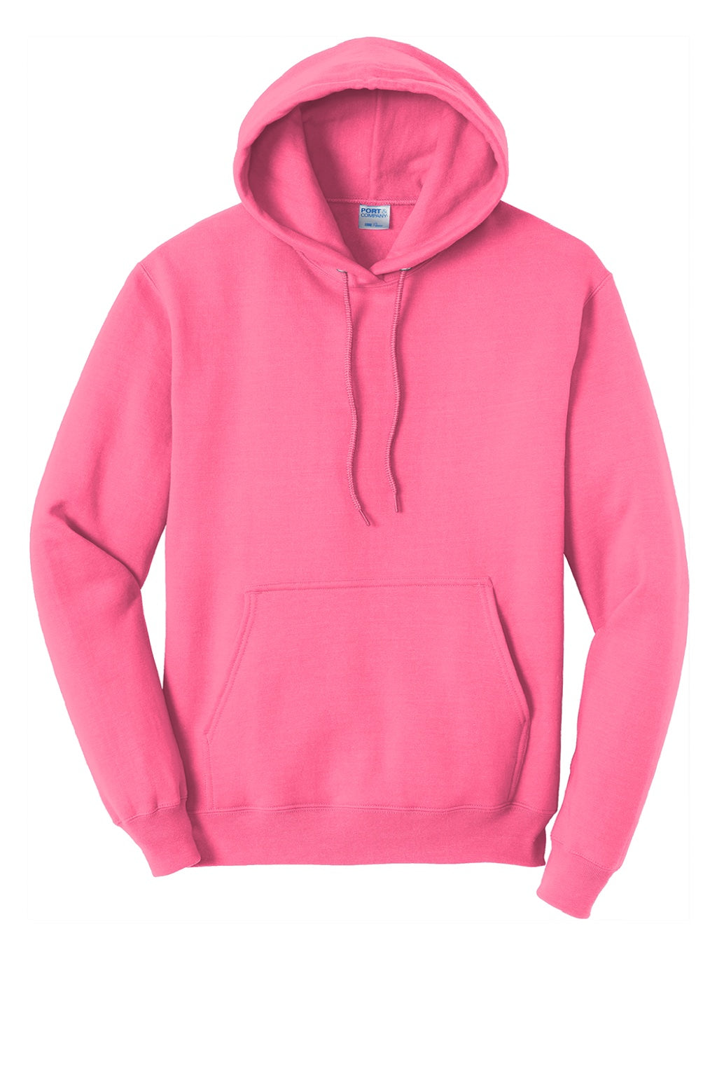 Port & Company PC78H/PC78HT Mens Core Pill Resistant Fleece Hooded Sweatshirt Hoodie w/ Pouch Pocket Neon Pink Flat Front