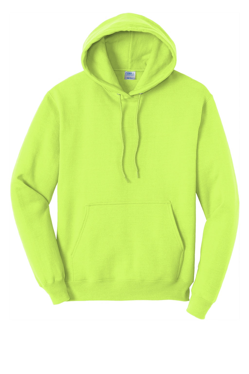 Port & Company PC78H/PC78HT Mens Core Pill Resistant Fleece Hooded Sweatshirt Hoodie w/ Pouch Pocket Neon Yellow Flat Front