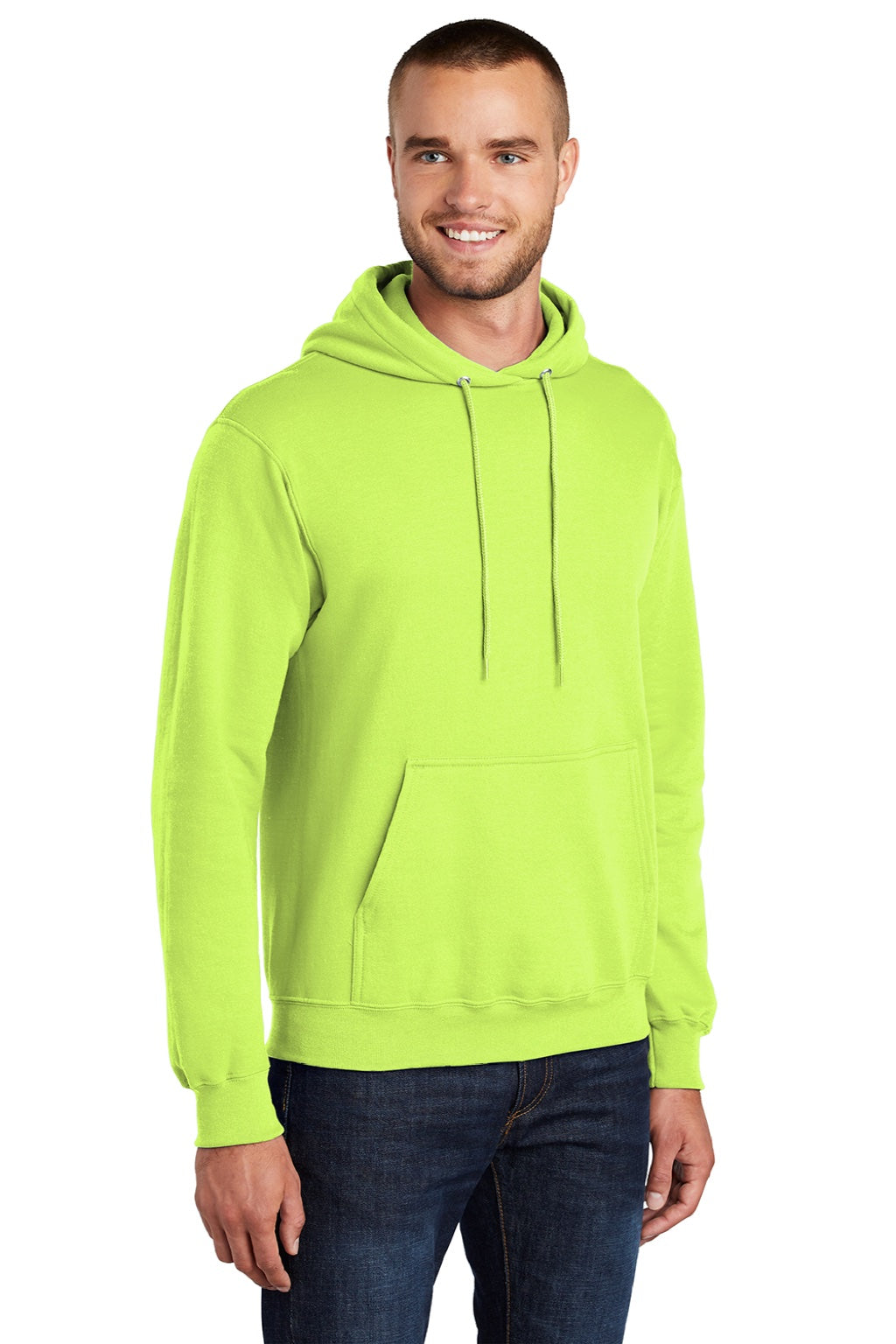 Port & Company PC78H/PC78HT Mens Core Pill Resistant Fleece Hooded Sweatshirt Hoodie w/ Pouch Pocket Neon Yellow Model 3q