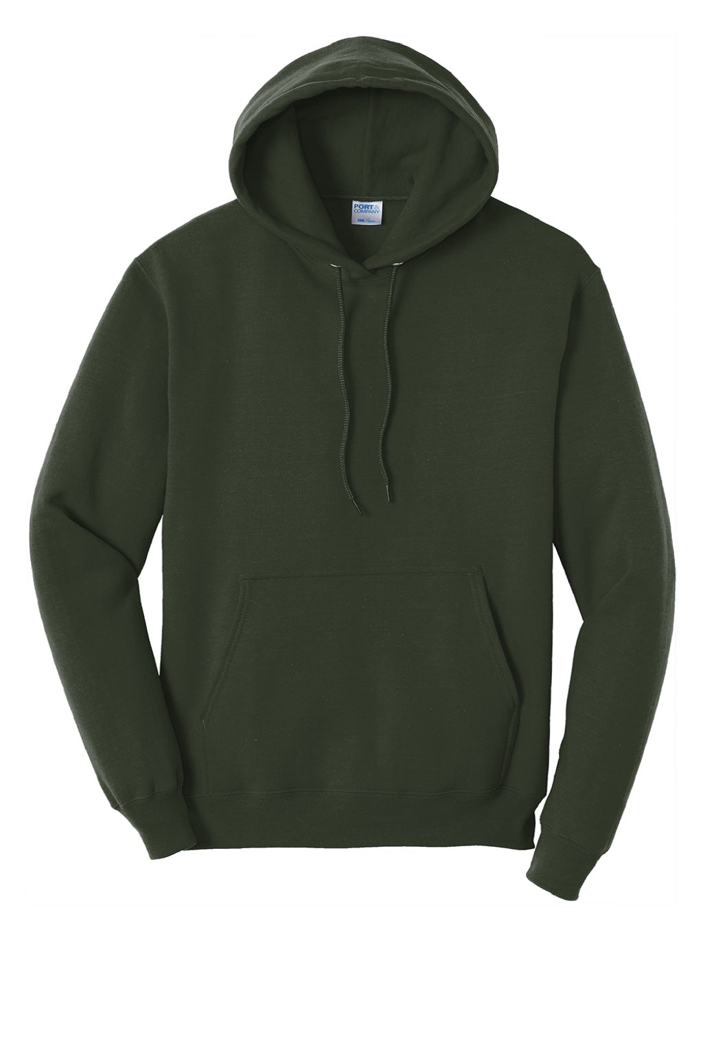 Port & Company PC78H/PC78HT Mens Core Pill Resistant Fleece Hooded Sweatshirt Hoodie w/ Pouch Pocket Olive Green Flat Front