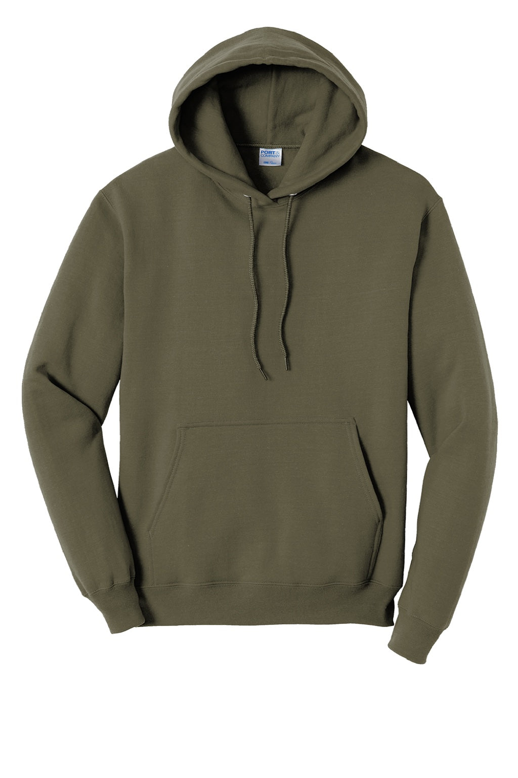 Port & Company PC78H/PC78HT Mens Core Pill Resistant Fleece Hooded Sweatshirt Hoodie w/ Pouch Pocket Olive Drab Green Flat Front
