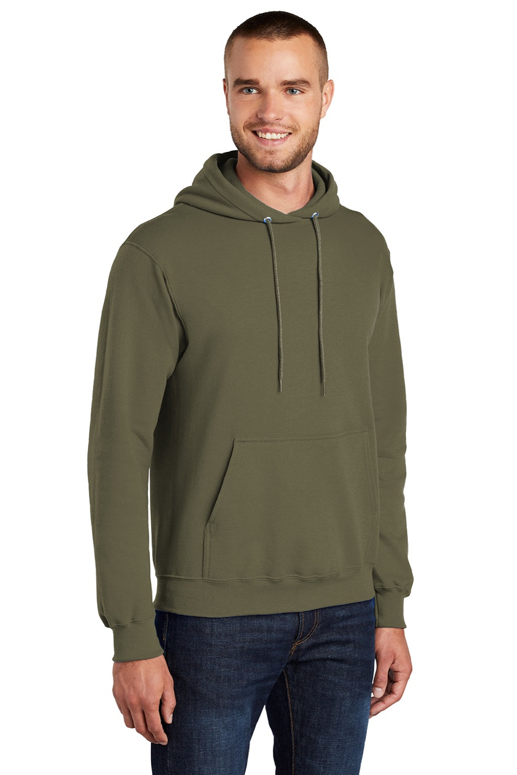 Port & Company PC78H/PC78HT Mens Core Pill Resistant Fleece Hooded Sweatshirt Hoodie w/ Pouch Pocket Olive Drab Green Model 3q