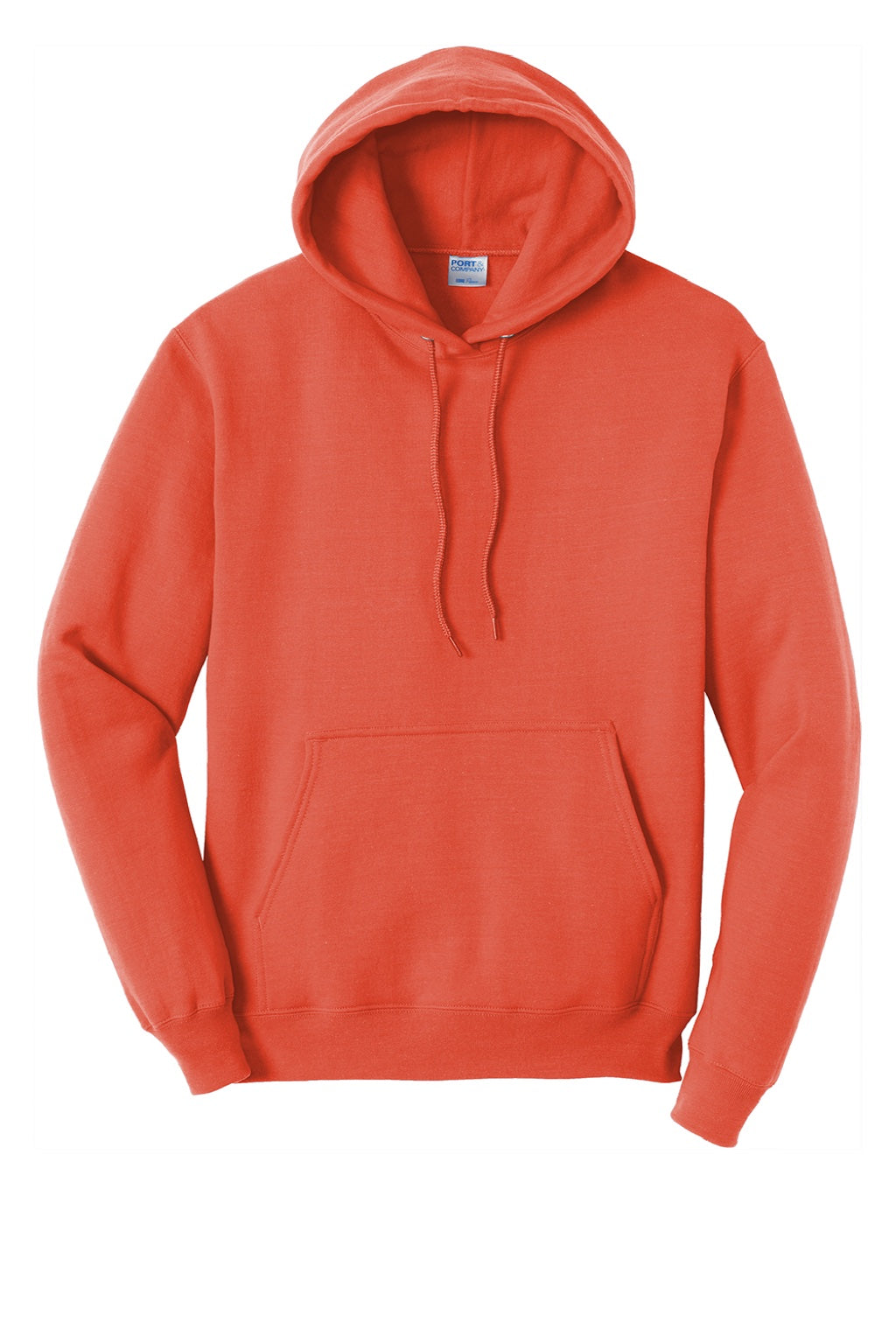 Port & Company PC78H/PC78HT Mens Core Pill Resistant Fleece Hooded Sweatshirt Hoodie w/ Pouch Pocket Orange Flat Front