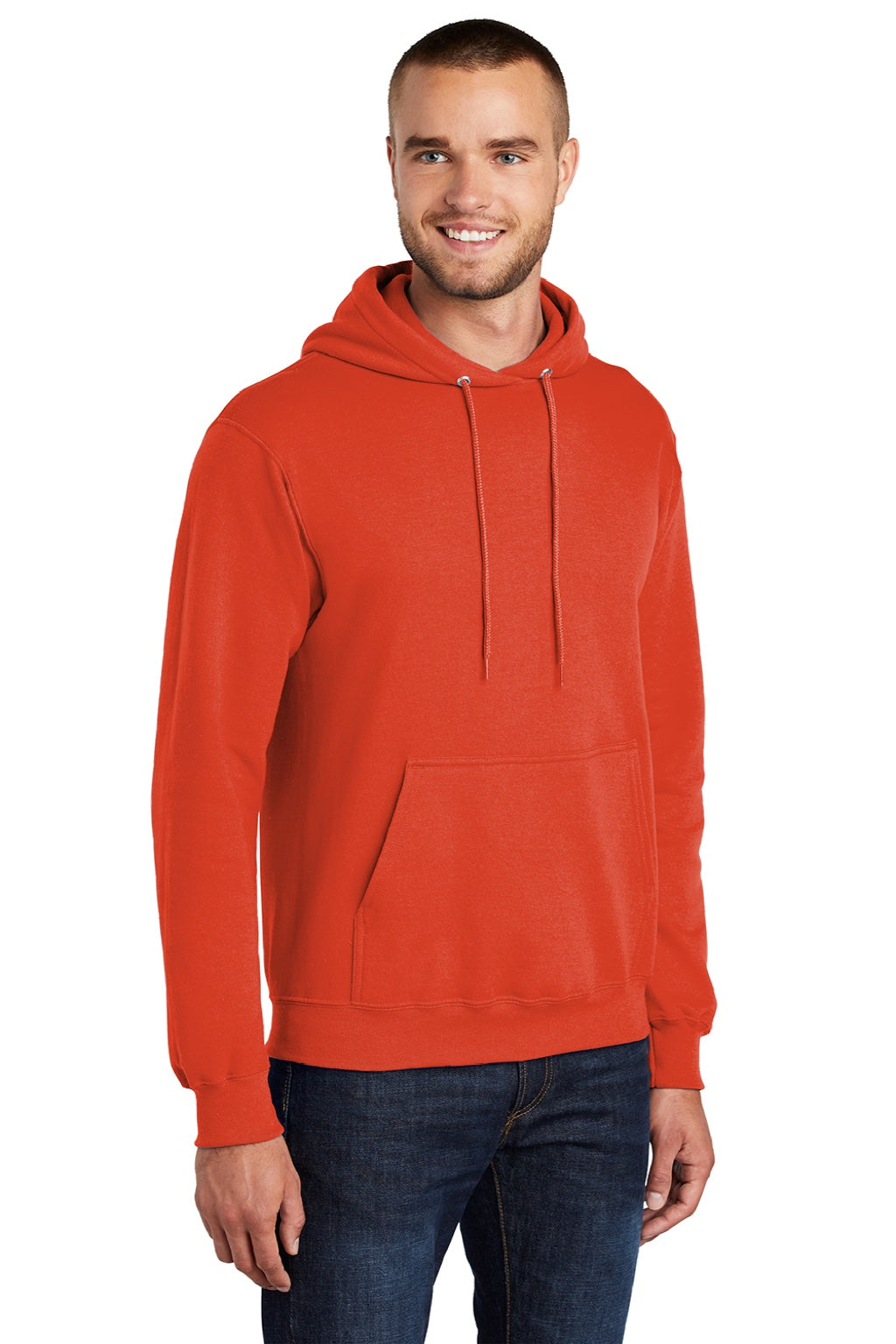 Port & Company PC78H/PC78HT Mens Core Pill Resistant Fleece Hooded Sweatshirt Hoodie w/ Pouch Pocket Orange Model 3q