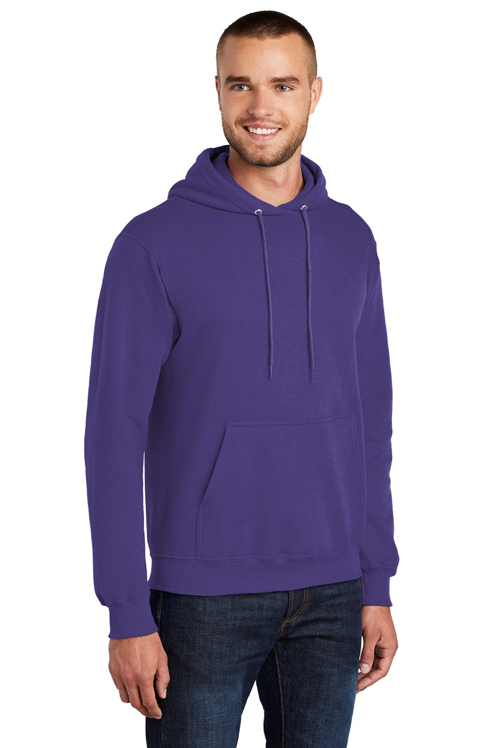 Port & Company PC78H/PC78HT Mens Core Pill Resistant Fleece Hooded Sweatshirt Hoodie w/ Pouch Pocket Purple Model 3q