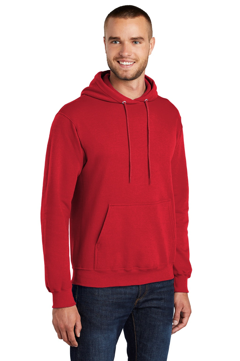 Port & Company PC78H/PC78HT Mens Core Pill Resistant Fleece Hooded Sweatshirt Hoodie w/ Pouch Pocket Red Model 3q