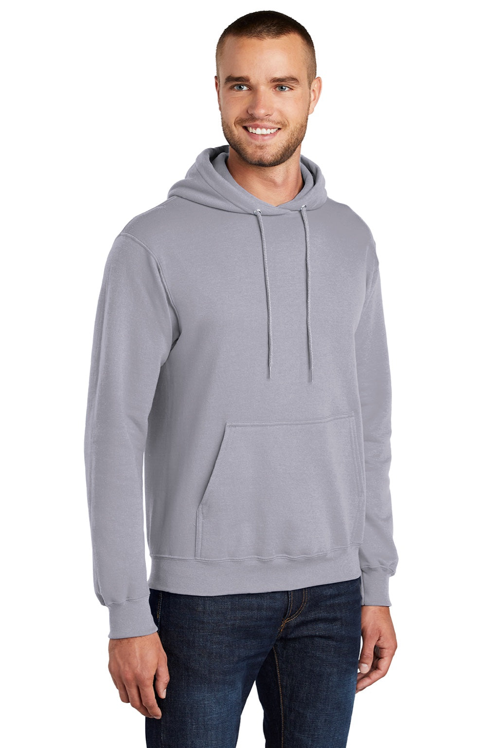 Port & Company PC78H/PC78HT Mens Core Pill Resistant Fleece Hooded Sweatshirt Hoodie w/ Pouch Pocket Silver Grey Model 3q