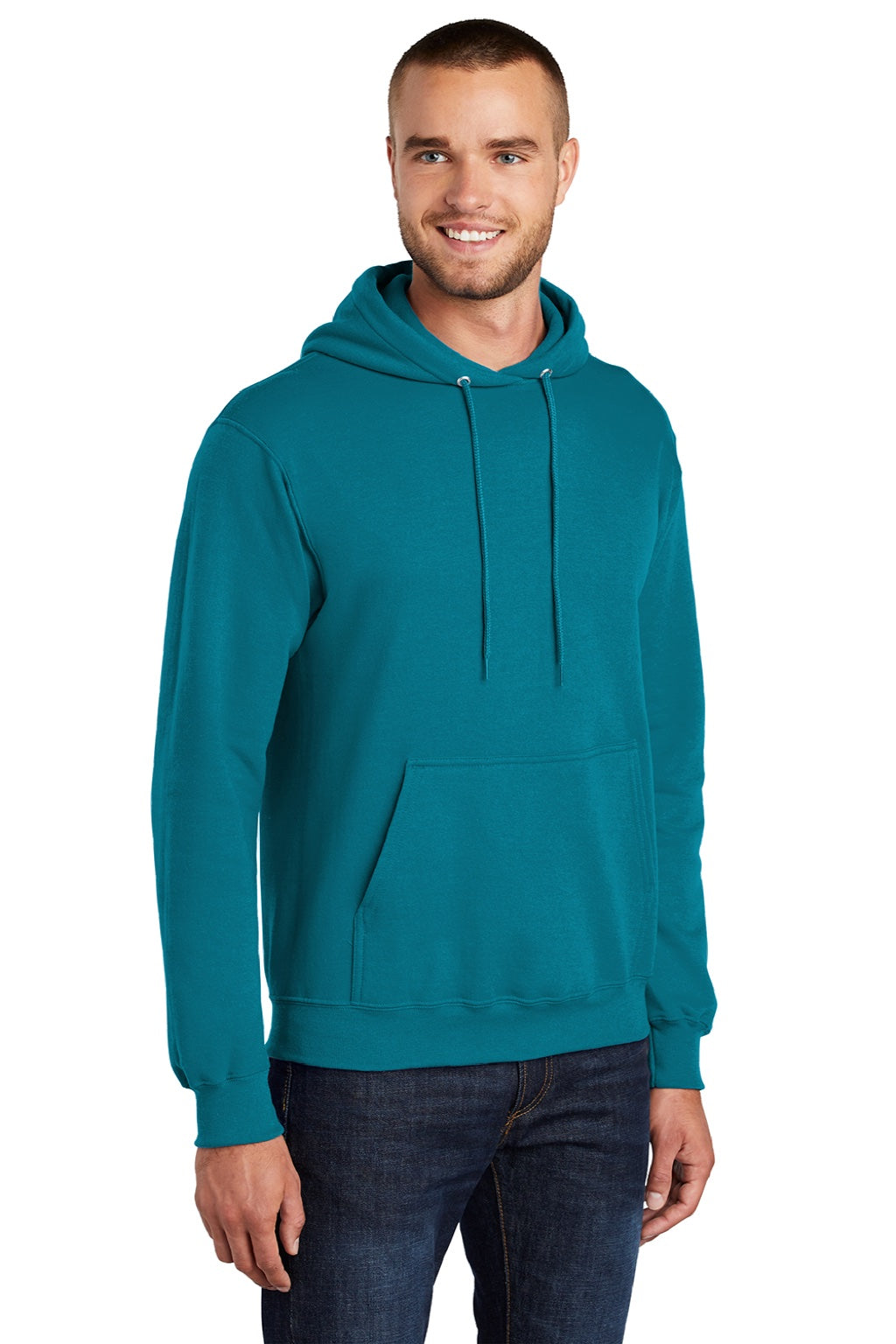 Port & Company PC78H/PC78HT Mens Core Pill Resistant Fleece Hooded Sweatshirt Hoodie w/ Pouch Pocket Teal Green Model 3q