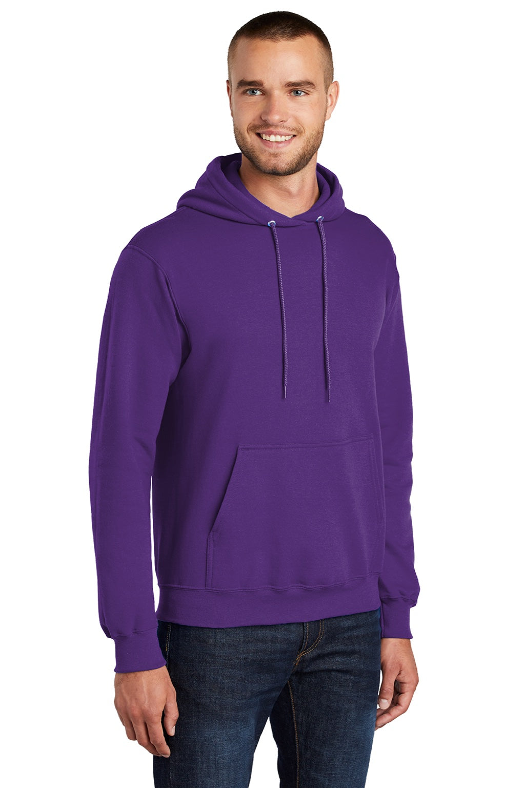 Port & Company PC78H/PC78HT Mens Core Pill Resistant Fleece Hooded Sweatshirt Hoodie w/ Pouch Pocket Team Purple Model 3q