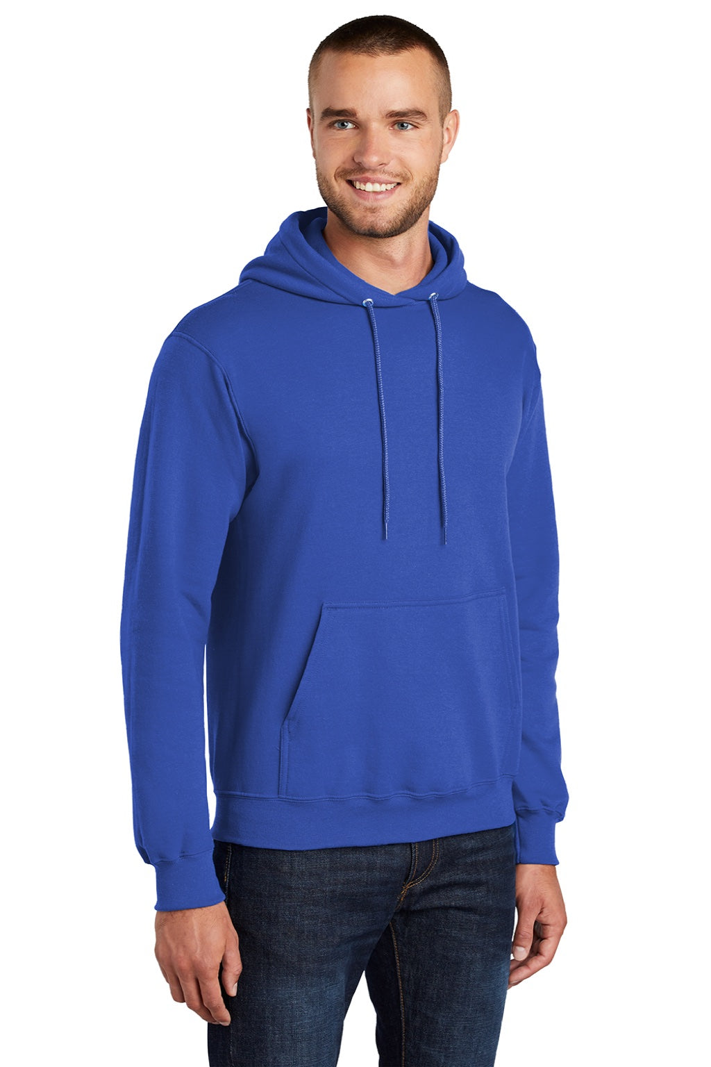 Port & Company PC78H/PC78HT Mens Core Pill Resistant Fleece Hooded Sweatshirt Hoodie w/ Pouch Pocket True Royal Blue Model 3q