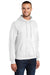 Port & Company PC78H/PC78HT Mens Core Pill Resistant Fleece Hooded Sweatshirt Hoodie w/ Pouch Pocket White Model 3q