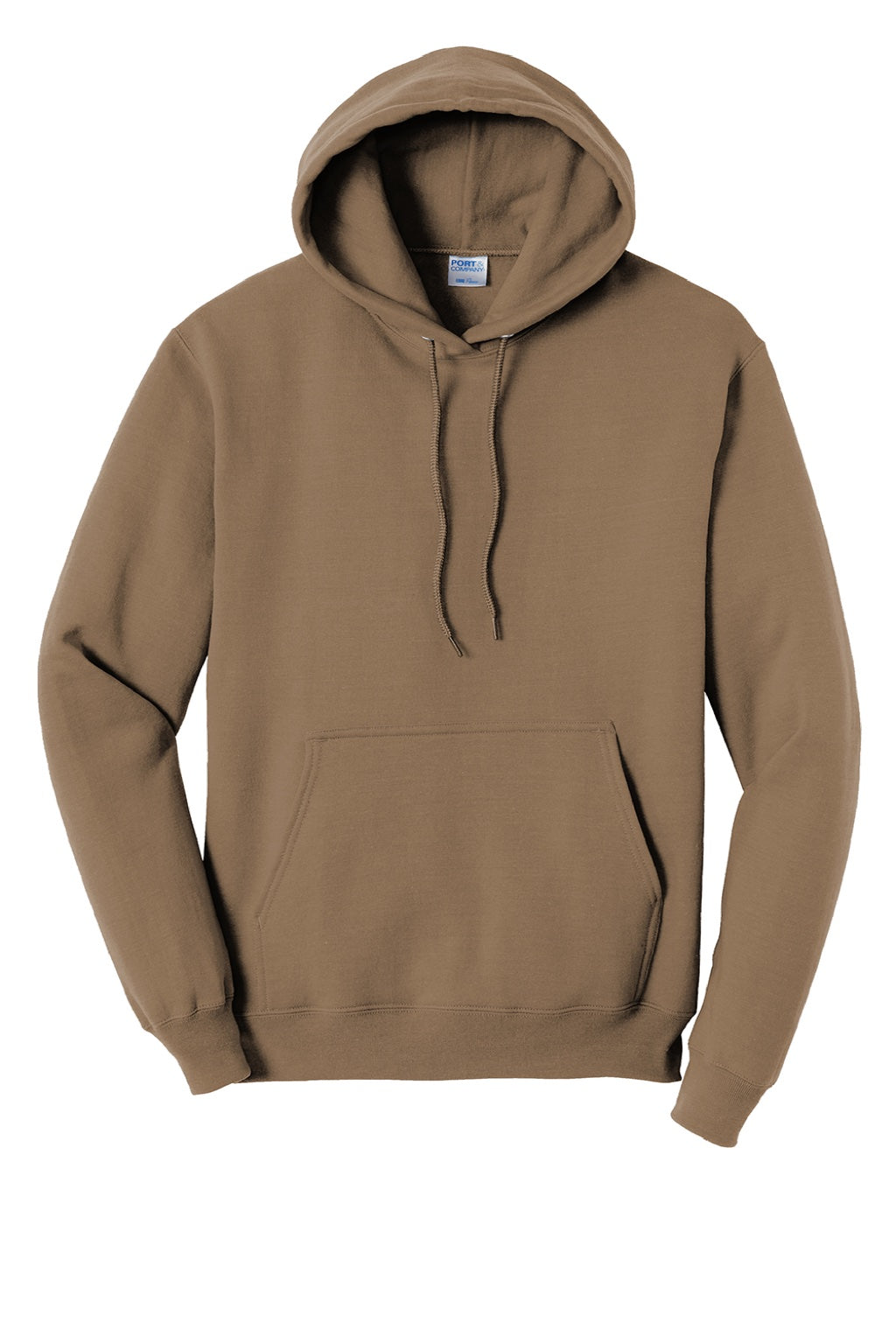 Port & Company PC78H/PC78HT Mens Core Pill Resistant Fleece Hooded Sweatshirt Hoodie w/ Pouch Pocket Woodland Brown Flat Front