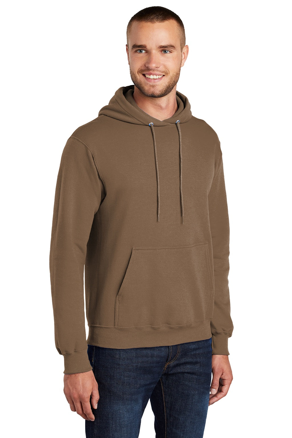 Port & Company PC78H/PC78HT Mens Core Pill Resistant Fleece Hooded Sweatshirt Hoodie w/ Pouch Pocket Woodland Brown Model 3q