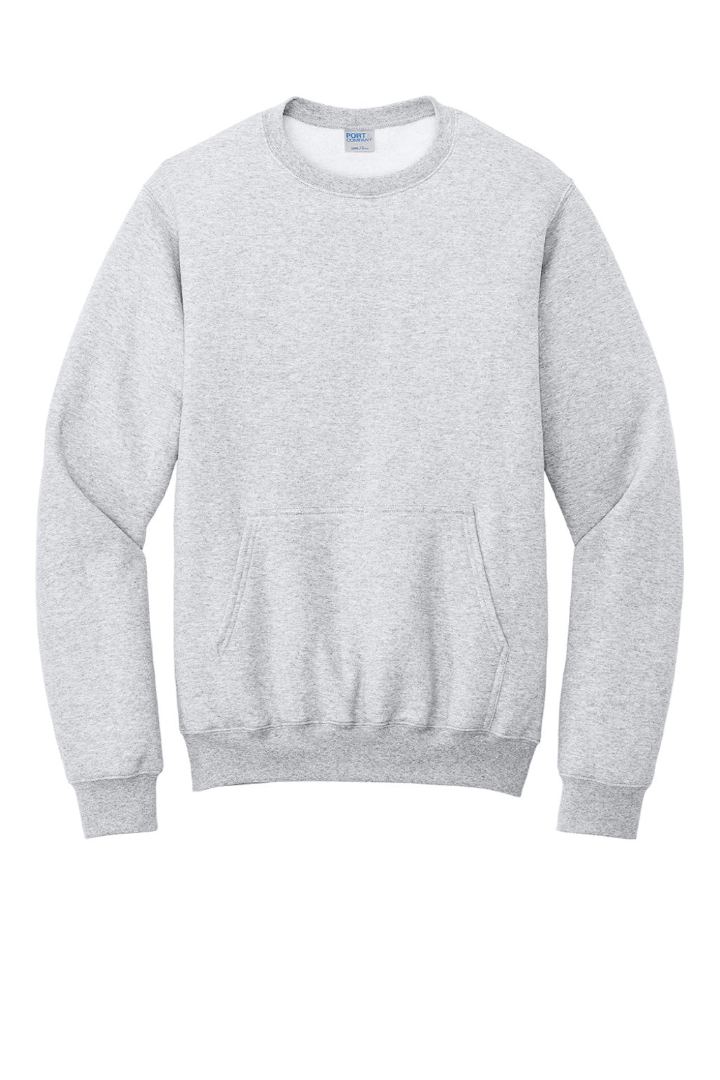 Port & Company PC78PKT Mens Core Fleece Crewneck Sweatshirt w/ Pouch Pocket Ash Grey Flat Front