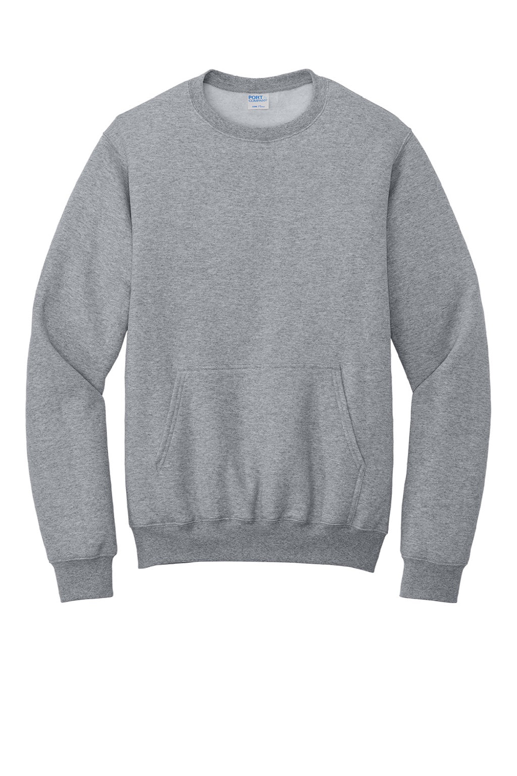 Port & Company PC78PKT Mens Core Fleece Crewneck Sweatshirt w/ Pouch Pocket Heather Grey Flat Front