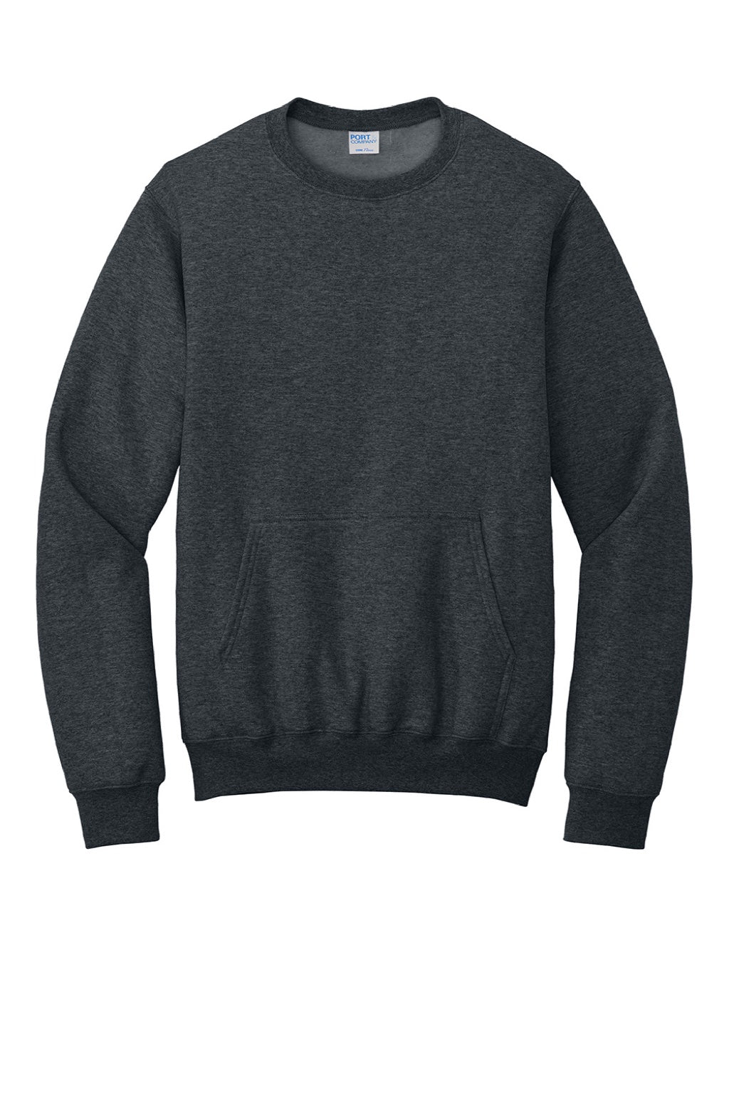Port & Company PC78PKT Mens Core Fleece Crewneck Sweatshirt w/ Pouch Pocket Heather Dark Grey Flat Front