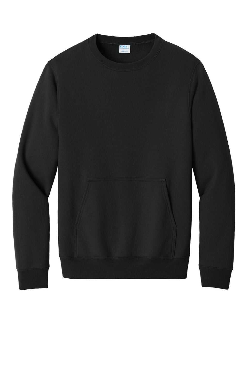 Port & Company PC78PKT Mens Core Fleece Crewneck Sweatshirt w/ Pouch Pocket Jet Black Flat Front