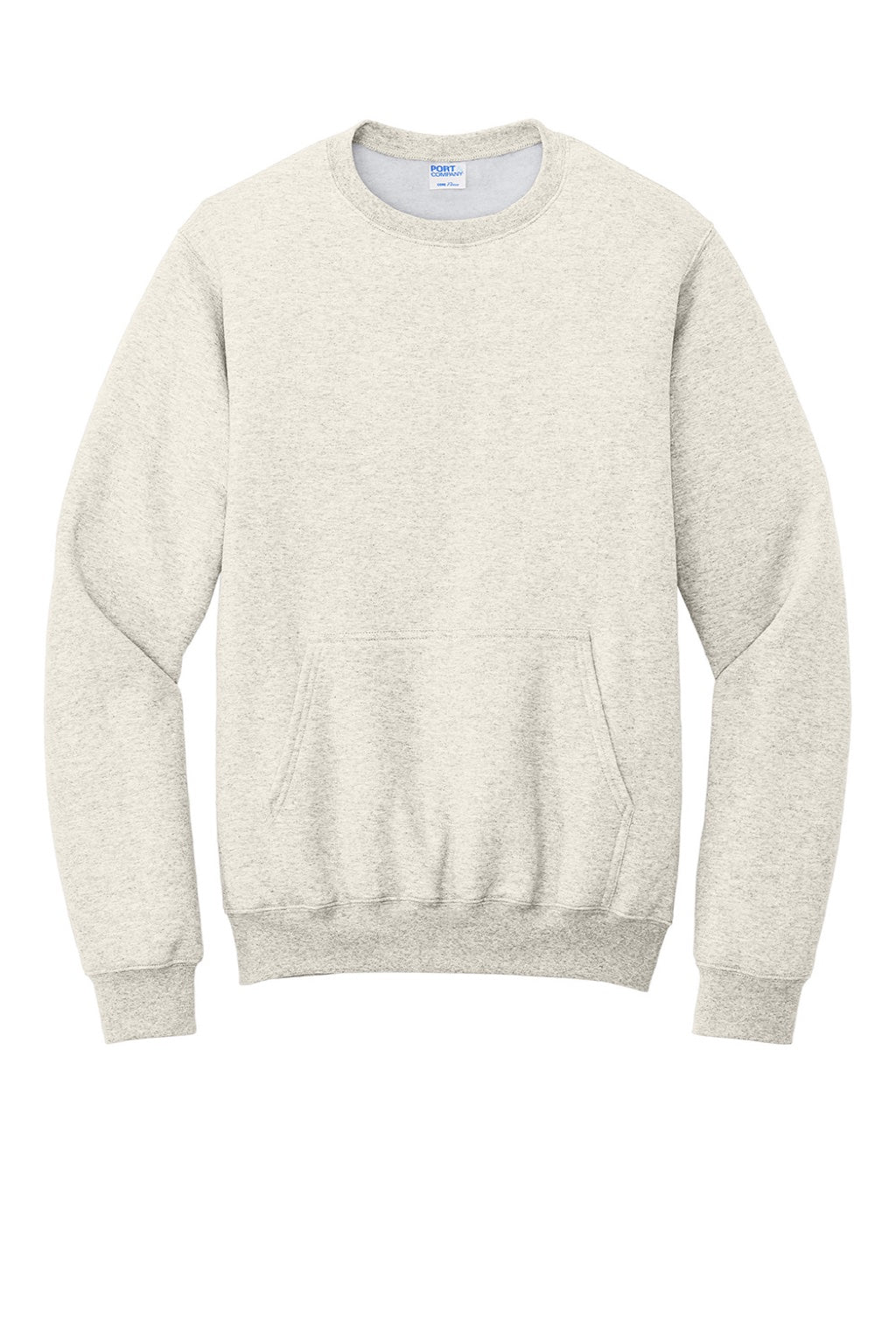 Port & Company PC78PKT Mens Core Fleece Crewneck Sweatshirt w/ Pouch Pocket Heather Oatmeal Flat Front