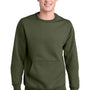 Port & Company Mens Core Fleece Crewneck Sweatshirt w/ Pouch Pocket - Olive Drab Green