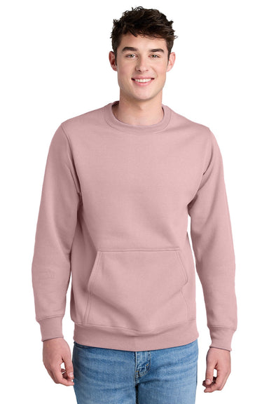 Port & Company PC78PKT Mens Core Fleece Crewneck Sweatshirt w/ Pouch Pocket Pale Blush Pink Model Front