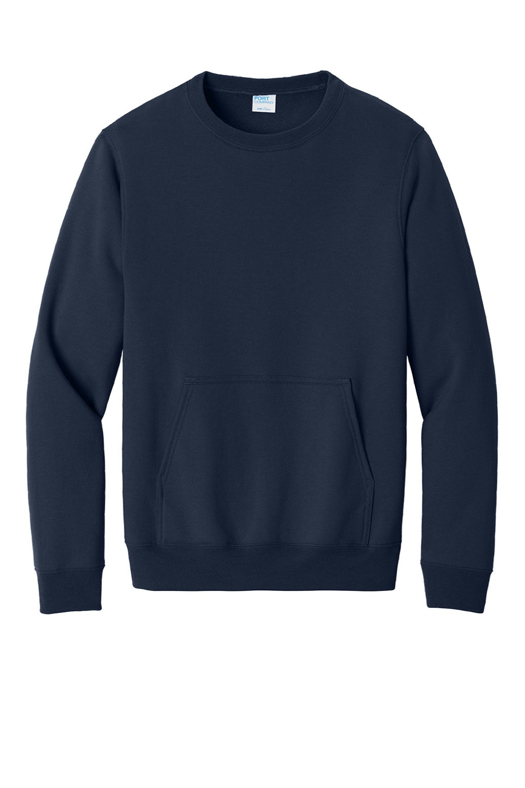 Port & Company PC78PKT Mens Core Fleece Crewneck Sweatshirt w/ Pouch Pocket True Navy Blue Flat Front