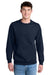 Port & Company PC78PKT Mens Core Fleece Crewneck Sweatshirt w/ Pouch Pocket True Navy Blue Model Front