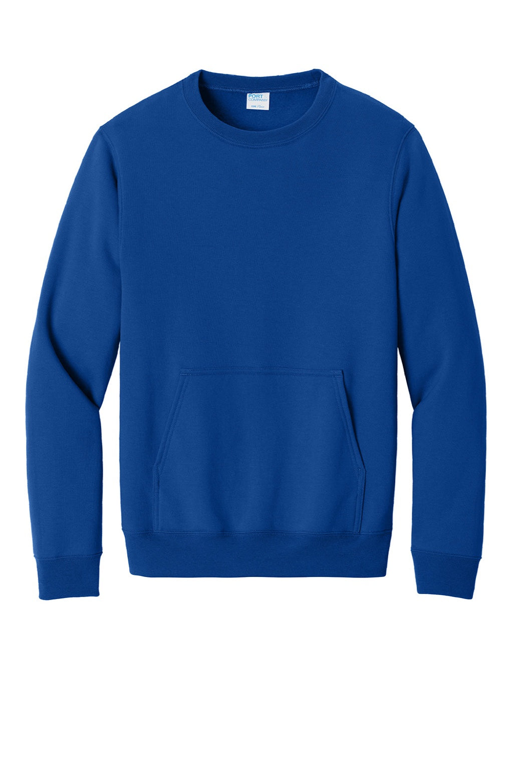 Port & Company PC78PKT Mens Core Fleece Crewneck Sweatshirt w/ Pouch Pocket True Royal Blue Flat Front