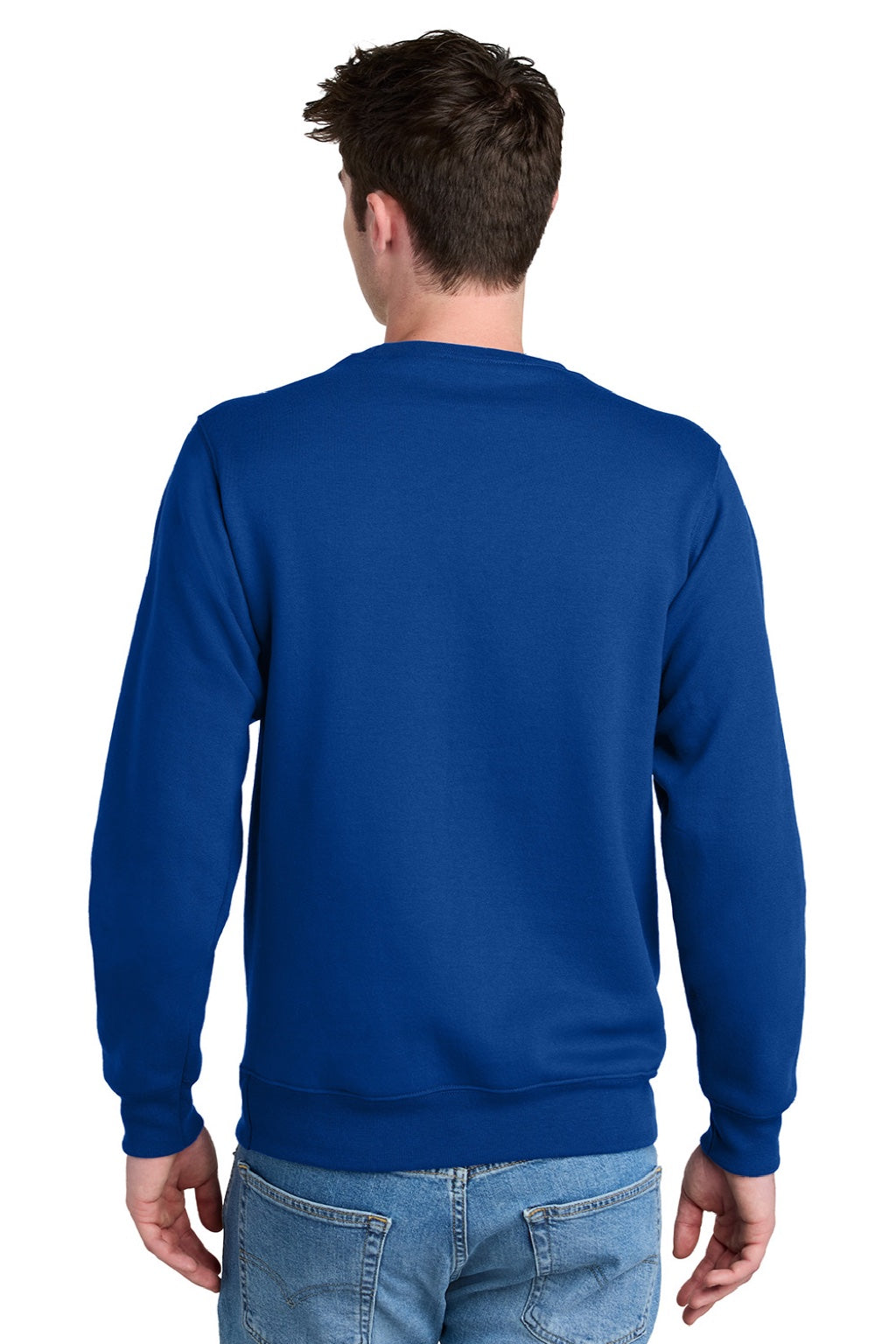 Port & Company PC78PKT Mens Core Fleece Crewneck Sweatshirt w/ Pouch Pocket True Royal Blue Model Back
