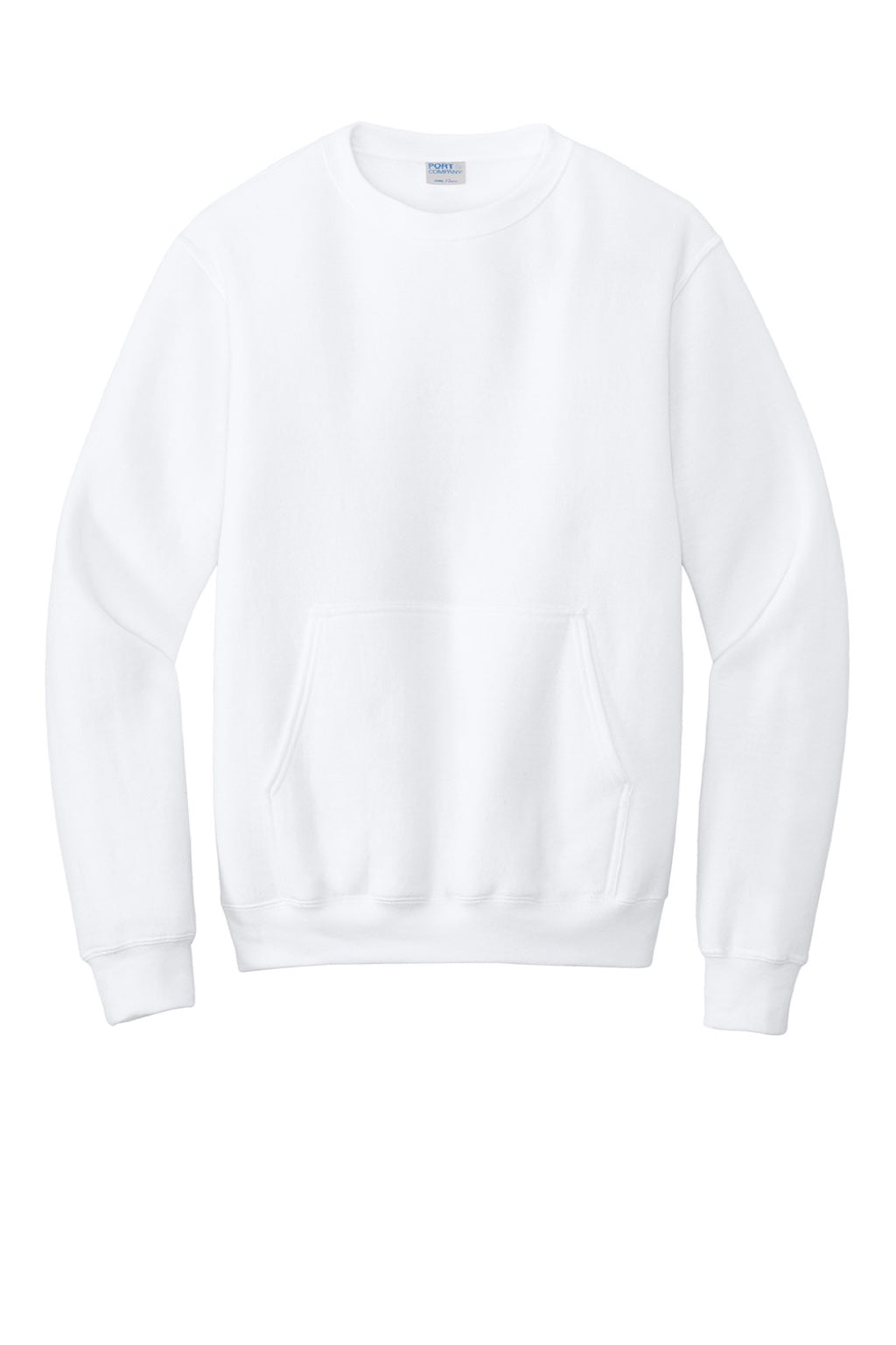 Port & Company PC78PKT Mens Core Fleece Crewneck Sweatshirt w/ Pouch Pocket White Flat Front