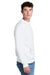 Port & Company PC78PKT Mens Core Fleece Crewneck Sweatshirt w/ Pouch Pocket White Model Side