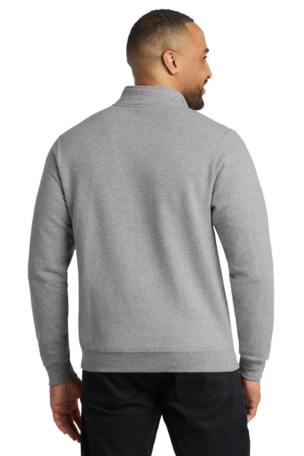 Port & Company PC78Q Mens Core Fleece 1/4 Zip Sweatshirt Heather Grey Model Back