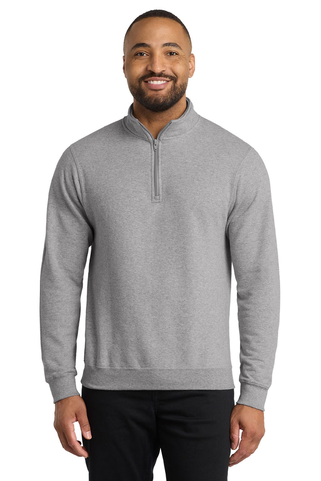 Port & Company PC78Q Mens Core Fleece 1/4 Zip Sweatshirt Heather Grey Model Front