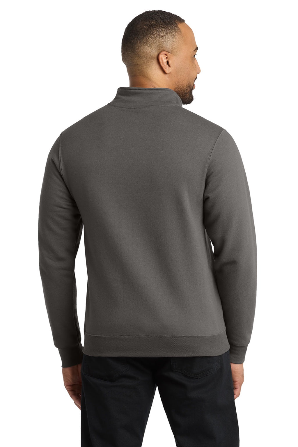 Port & Company PC78Q Mens Core Fleece 1/4 Zip Sweatshirt Charcoal Grey Model Back