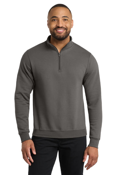 Port & Company PC78Q Mens Core Fleece 1/4 Zip Sweatshirt Charcoal Grey Model Front